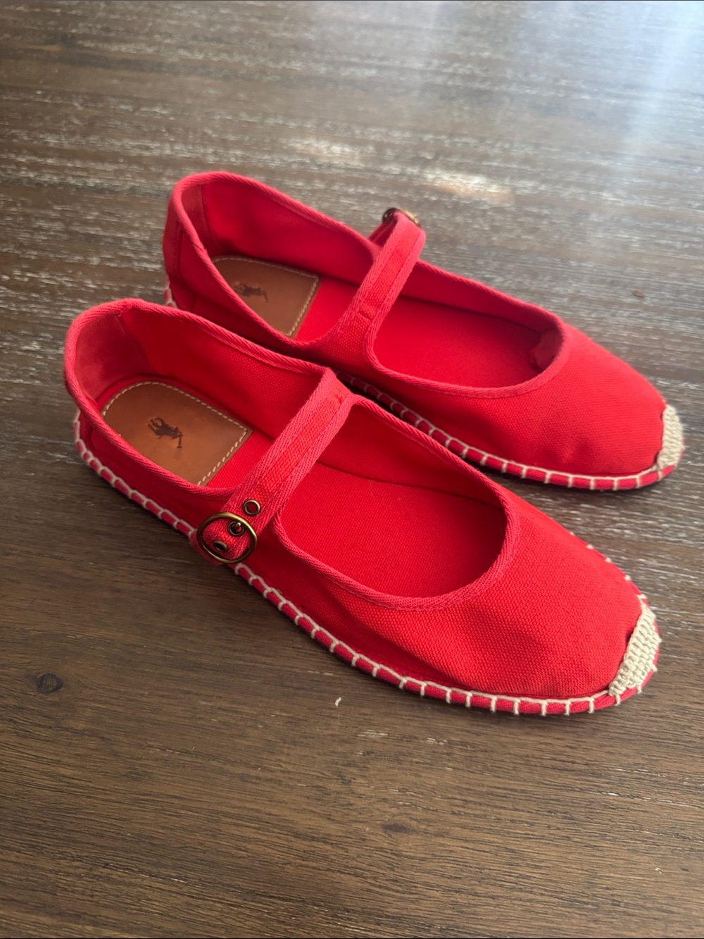 Polo Ralph Lauren Red Canvas Mary Jane Espadrille Flats